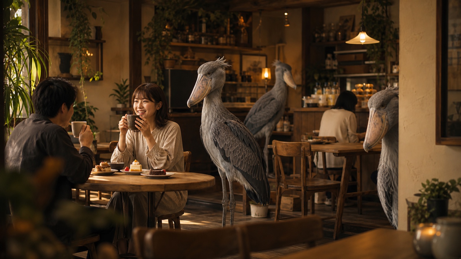 ハシビロコウと過ごすお客様